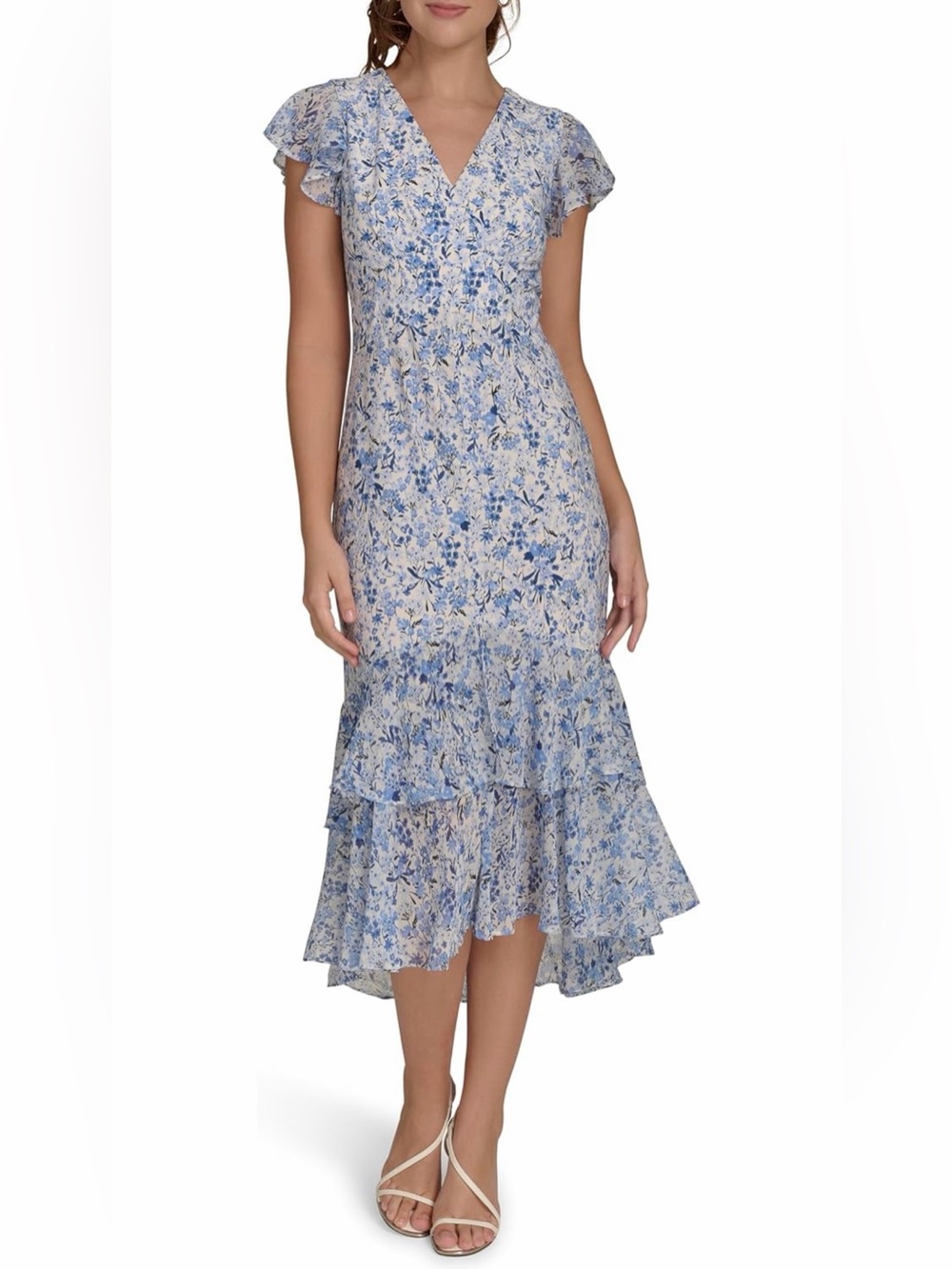 Tommy Hilfiger Blue Floral High-Low Ruffle Dress